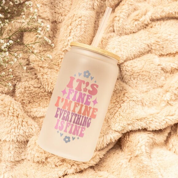 It’s Fine I’m Fine Everything Is Fine, Groovy Tumbler, Retro Funny Glass Cup,70s - Picture 6 of 7